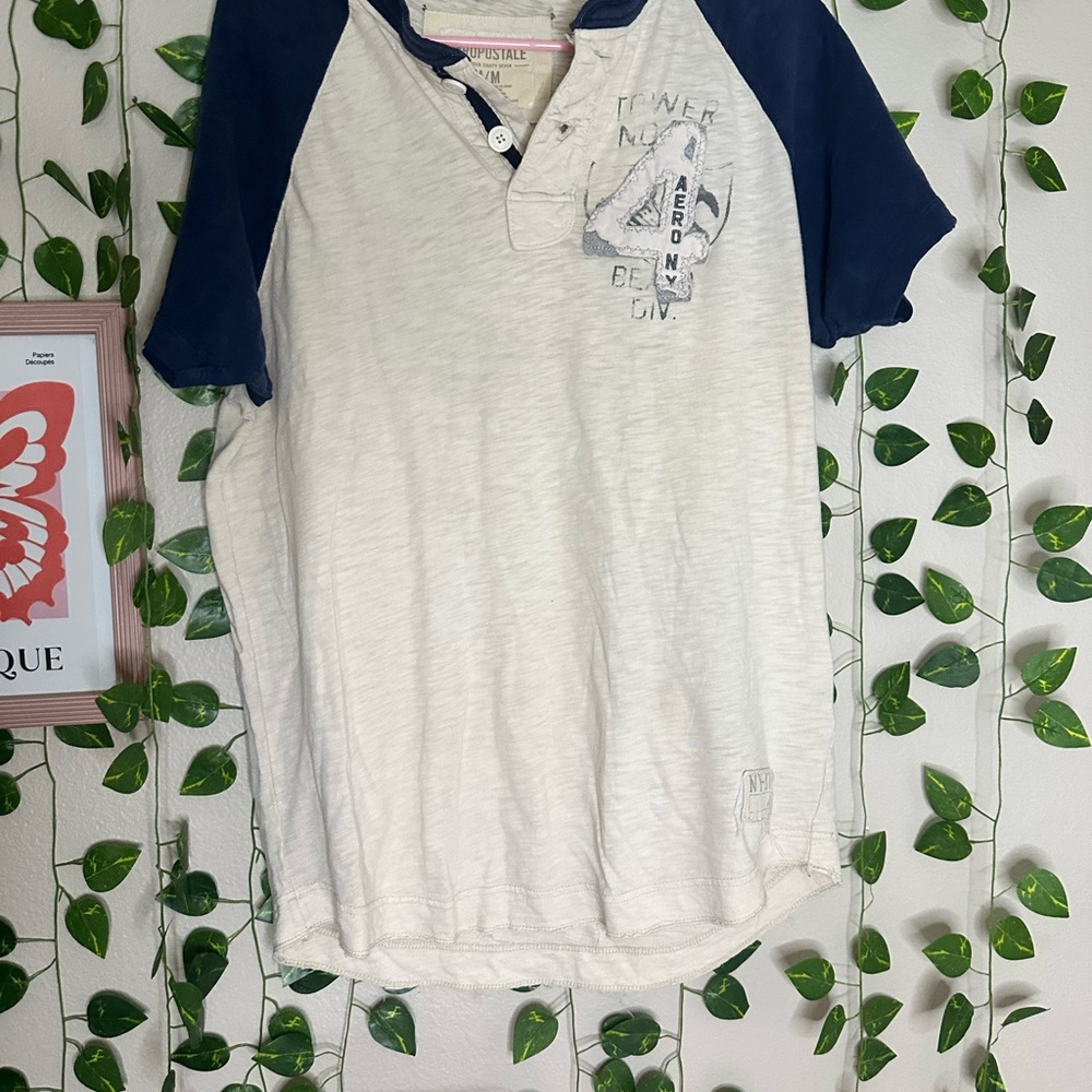 Aeropostale Navy and Cream Button Down Shirt